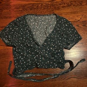Brandy Melville green floral wrap around tie shirt